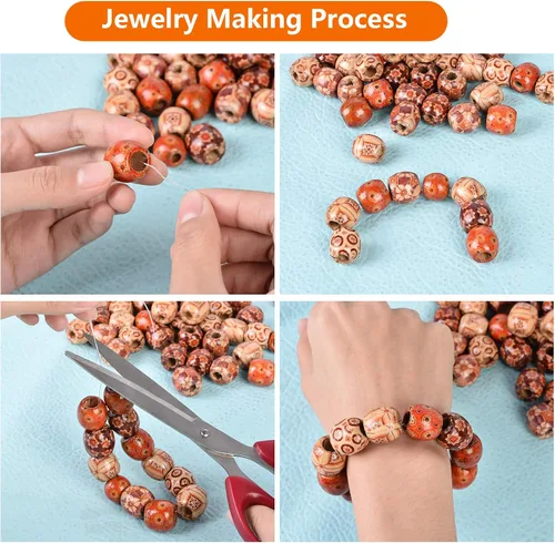 Miniatura 6 de Housweety cuentas espaciadoras de madera de percusión, pintadas, mezcladas, 100 unidades de 17 x 16 mm + brazalete gratis