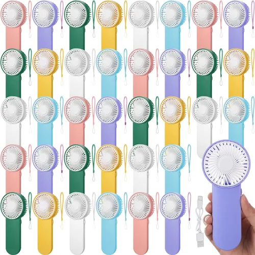 Miniatura 29 de Sumind 6 unidades de pequeño ventilador portátil personal pequeño a granel de 1 velocidad eléctrico lindo alimentado por batería para el cuello
