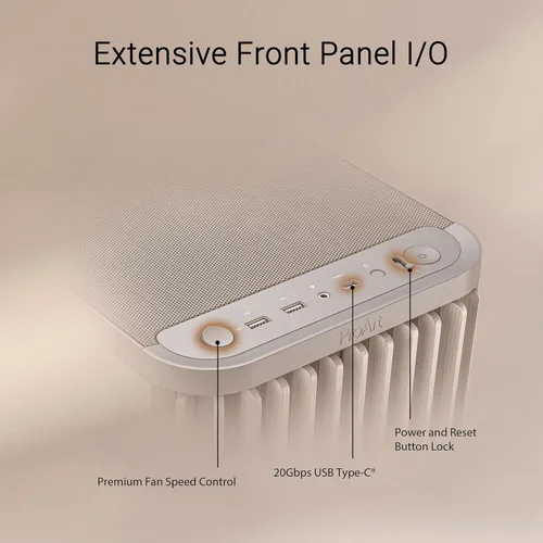 Miniatura 6 de ASUS ProArt PA401 Wood Edition - Carcasa ATX con panel de malla beige, soporte de GPU de hasta 12.402 in, soporte de radiador de 9.449 in