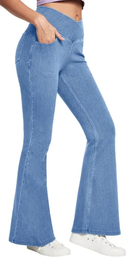 IUGA Jeans de Cintura Alta Acampanados para Mujeres, Jeans Elásticos Acampanados Pull On de Pierna Ancha, Pantalones Leggings Acampanados con Cruz