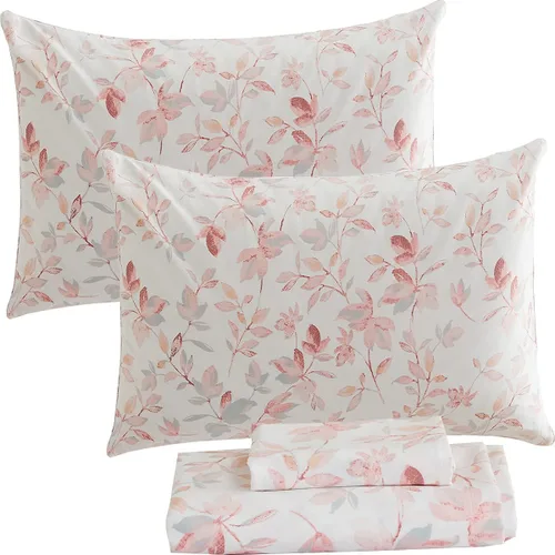 Miniatura 81 de FADFAY Juego de sábanas tamaño King, 100% algodón, elegante ropa de cama de granja con hojas verdes menta y flores blancas, sábana suave