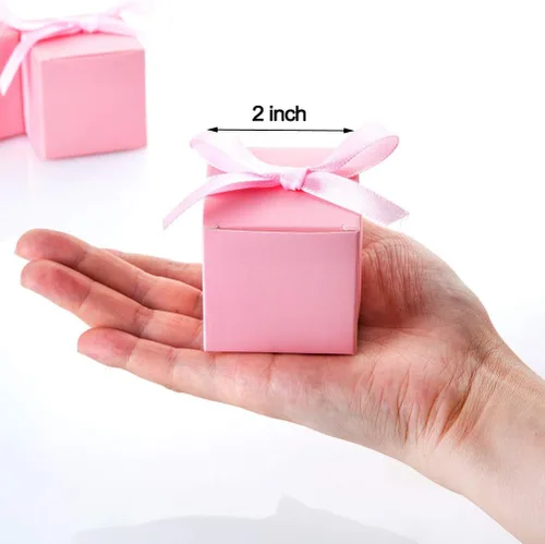 Miniatura 4 de AWELL Caja de dulces de regalo rosa a granel de 2 x 2 x 2 pulgadas con cinta rosa caja de favor de fiesta, paquete de 50 Caja rosa con cinta rosa