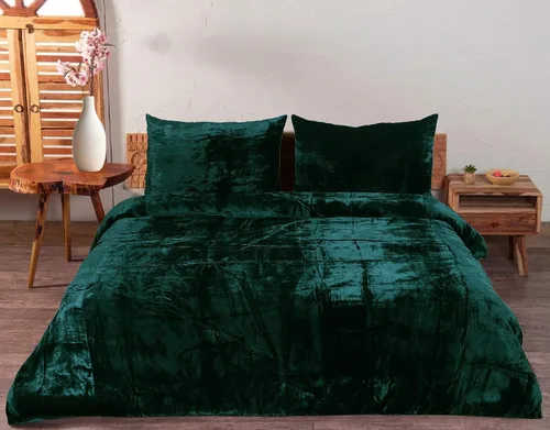 Miniatura 24 de Sophia-Art - Juego de 3 piezas de ropa de cama de terciopelo de rayón ultra lujo, funda de edredón boho de un solo color, funda de colcha