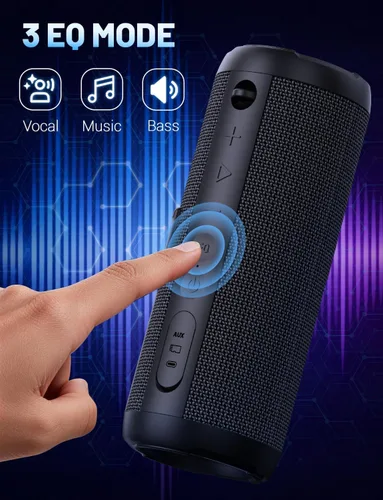 Miniatura 7 de RIENOK - Bocina Bluetooth 5.3 portátil de 30W, emparejamiento dual, sonido estéreo inalámbrico HD, impermeable IPX7, bocina inalámbrica deportiva