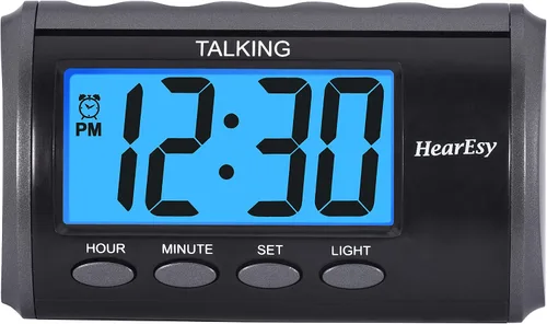 Reloj despertador parlante para discapacitados visuales – Reloj de escritorio de números grandes – Reloj de día para personas mayores – Reloj