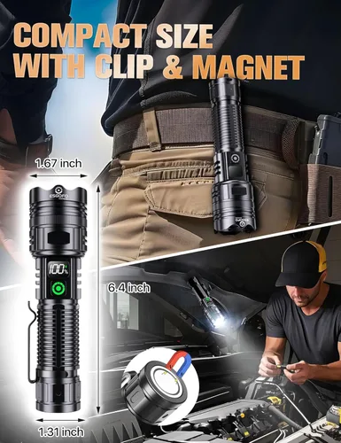 Miniatura 7 de Esgofo Linternas recargables de alto lúmenes 10000 2 modos alto/bajo, linterna LED magnética superbrillante de larga distancia 3280 pies, potente