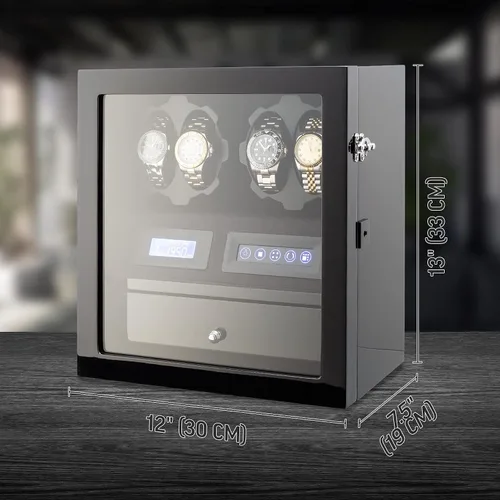 Miniatura 7 de Enrolladora de 4 relojes con 5 espacios de almacenamiento para relojes, pantalla LCD, control táctil y retroiluminación
