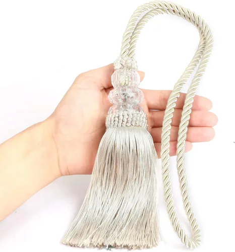 Miniatura 2 de Alzapaños de cortina con borla, alzapaños elegantes y decorativos para exteriores, lazos modernos de cuerda para ventanas con ganchos, para Beige