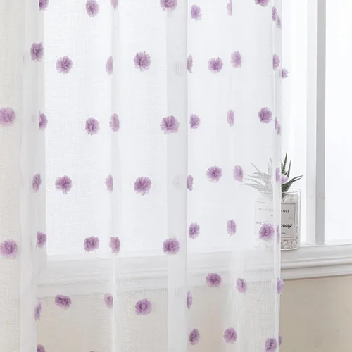 Miniatura 20 de MYSKY HOME Cortinas transparentes con pompones y bolsillo para barra, cortinas traslúcidas de gasa para ventana, 52 pulgadas de ancho x 72 pulgadas