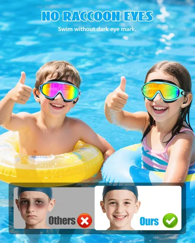Miniatura 3 de Aegend Nuevo paquete de 2 gafas de natación de visión amplia para niños, gafas antivaho/anti-UV sin fugas con tapones para los oídos para niños de 3