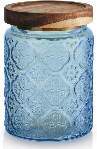 Tarros de vidrio con tapas herméticas, recipiente decorativo vintage para almacenamiento de alimentos con flor de manzano silvestre en relieve,
