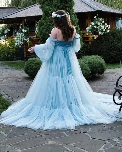 Miniatura 3 de Vestido de maternidad de tul para sesión de fotos, vestidos de maternidad de verano con hombros descubiertos para baby shower, vestidos de embarazo