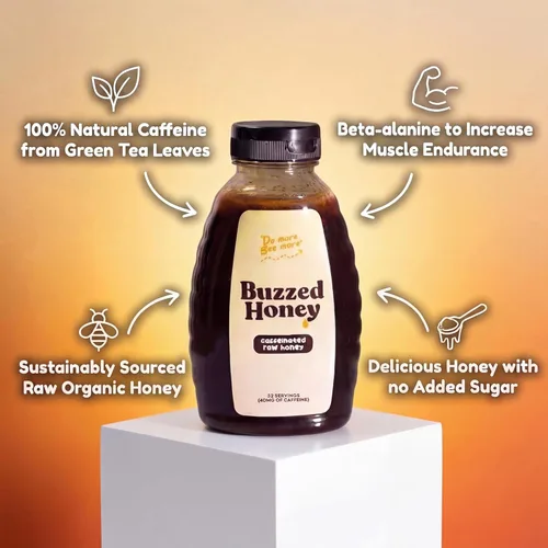 Miniatura 4 de Buzzed Honey - 16oz (32 porciones), miel cruda sin filtrar, preentrenamiento, natural, energía limpia, cafeinada, fuerza, resistencia y energía