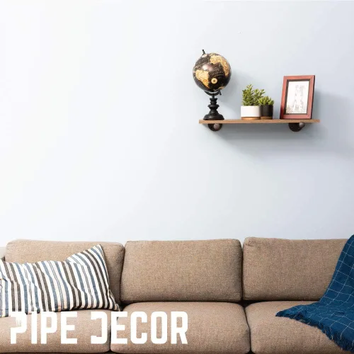 Miniatura 5 de Pipe Decor Soportes industriales para estantes – Juego de dos, accesorios industriales de acero gris hierro, bridas y tubos para estantes flotantes
