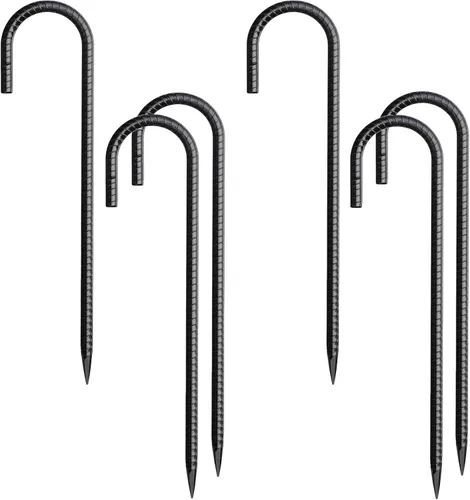 Estacas de Refuerzo 12 Pulgadas Paquete de 6 Estacas de Tienda de 30 cm de Acero Resistente Gancho en J, Estacas para Valla para Trampolín, Valla,