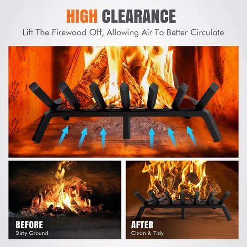 Miniatura 7 de Rejillas de chimenea con retenedor de brasas - Rejilla de leños para chimenea de 21 pulgadas, acero sólido resistente de 7 barras, rejilla de fuego