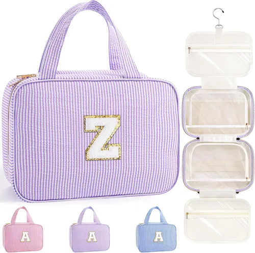 Miniatura 26 de TOPEAST Neceser colgante de viaje, bolsa de aseo personalizada con inicial, regalos de cumpleaños para mamá, hija, hermana, amigas, artículos Púrpura