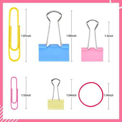 Miniatura 3 de Sopito - Clips para papel, 300 clips de papel, varios tamaños (S/M/L) y bandas de goma, juego de suministros de oficina de colores, suministros