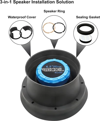 Miniatura 2 de RECOIL SPB65K - Juego de 4 deflectores plegables de silicona de 6.5 pulgadas, para mejorar la calidad del sonido y protección del altavoz, cuatro