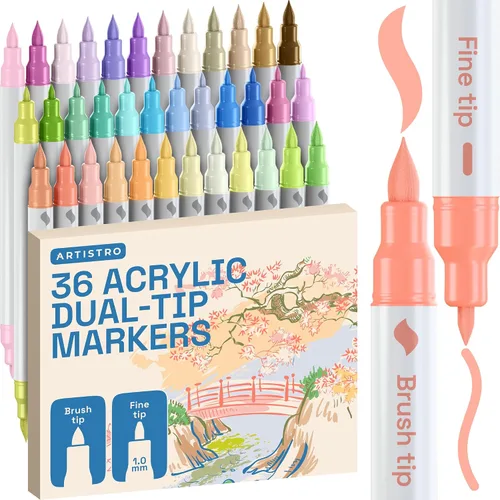 Miniatura 18 de ARTISTRO 5 marcadores de pintura acrílica negra, bolígrafos de pintura de doble punta + pincel fino ideal para caligrafía, perfectos para tela