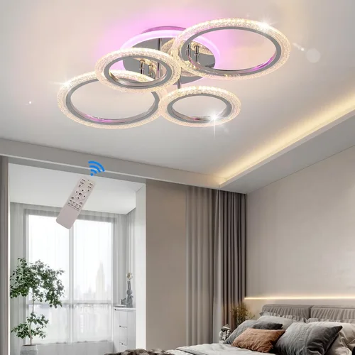 Miniatura 15 de STCH Lámpara de techo LED moderna regulable, lámpara de techo moderna de estrella de 25.6 pulgadas, lámpara de techo LED de montaje empotrado