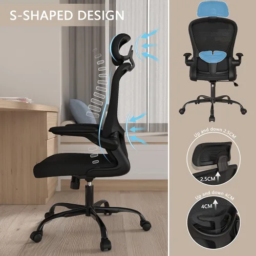 Miniatura 3 de Silla de oficina, Silla de escritorio ergonómica de respaldo alto, Silla de escritorio de malla transpirable con soporte lumbar ajustable