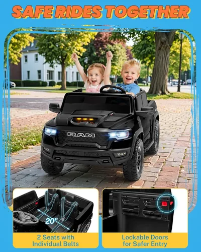 Miniatura 7 de ENYOPRO - Juguetes de montar de 24V para niños grandes, RAM 1500 RHO con licencia de 2 asientos, auto de montar para niños pequeños con control