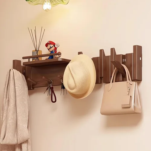 Miniatura 17 de Percheros montados en la pared, ganchos para llaves de piano, colgador de madera maciza natural, tela no tejida, perchas para armario, cocina