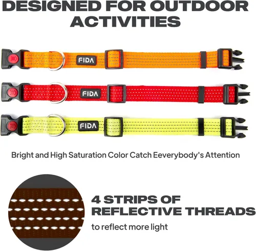 Miniatura 4 de Fida Collar reflectante para perro, collares de nailon para perros con colores neón para perros pequeños, medianos y grandes, de alta visibilidad