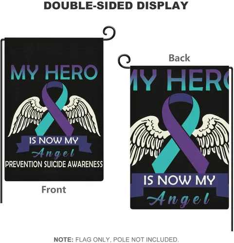 Miniatura 3 de My Hero Is Now My Angel Prevention Suicide Awareness - Bandera de jardín de lino de calidad de doble costura resistente a la decoloración UV