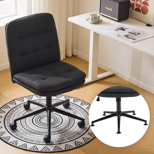 Miniatura 13 de VINGLI Silla de escritorio de oficina sin brazos con ruedas y sin ruedas, silla giratoria de 360° con cojín grueso, altura ajustable para sala
