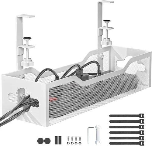 Miniatura 13 de Bandeja de organización de cables para debajo del escritorio, sin taladros, organización de cables de malla metálica debajo del escritorio