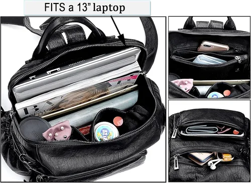 Miniatura 4 de UTO Mochila de piel vegana para mujer, diseño de moda, convertible, bolsa de hombro con borla, Mochilas tipo mochila