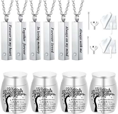 Miniatura 8 de Juego de 10 piezas de collar de urna de cremación para cenizas, urnas para compartir cenizas para humanos, adultos, mujeres, hombres, mini urnas