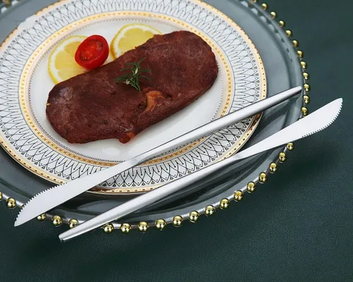 Miniatura 4 de HOMQUEN Cuchillos de cena, 6 piezas, cuchillo de cena de plata mate de acero inoxidable, cuchillo de mantequilla resistente, cuchillos