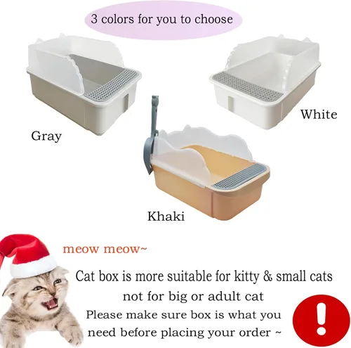 Miniatura 3 de Caja de arena abierta para gatos con lado alto, bandeja antisalpicaduras para gatos, inodoro para gatitos con cuchara, arena extraíble semicerrada