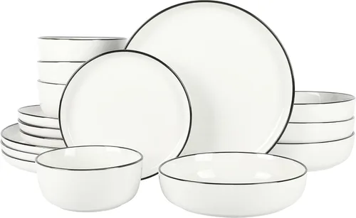 Miniatura 17 de Gibson Home Oslo - Juego de vajilla de porcelana resistente a las astillas y a los arañazos de 12 piezas, servicio para 4 – Platos y cuencos negros