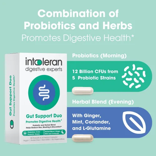 Miniatura 4 de Intoleran Gut Support Duo - Probióticos y mezcla de hierbas para la salud digestiva Ayuda a aliviar la hinchazón ocasional, gases y molestias*
