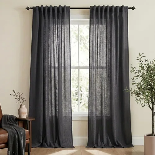 Miniatura 97 de Cortinas de lino azul claro de 90 pulgadas de largo para sala de estar, dormitorio de niñas, guardería, decoración acogedora de verano, bolsillo