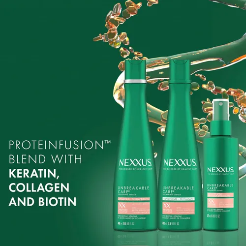 Miniatura 3 de Nexxus Champú, acondicionador y spray sin enjuague para el cuidado irrompible, paquete de 3 para cabello fino y fino con queratina, colágeno, biotina