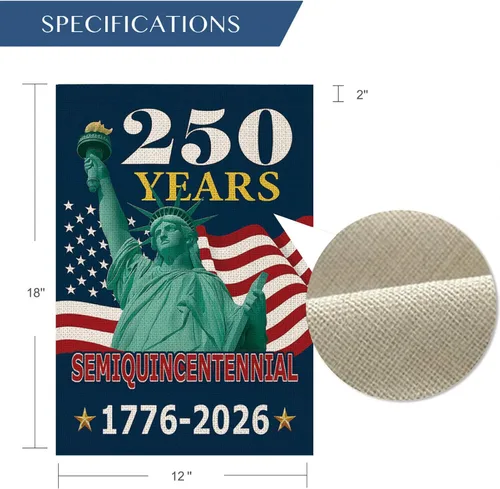 Miniatura 2 de Bandera de jardín de 250 años de América, pancarta patriótica de doble cara del 250 aniversario de Estados Unidos, diseño de estatua de la libertad