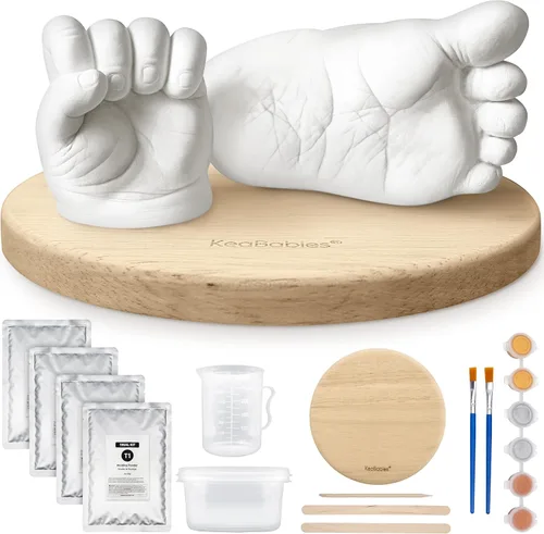 Miniatura 12 de KeaBabies Kit de Moldeado para Bebé de Manos y Pies - Kit de Moldeado de Manos 3D para Recién Nacidos y Elegante Base de Madera, Moldes de Pies Gris