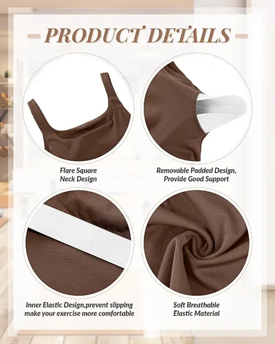 Miniatura 5 de Locoowai 3 piezas de camiseta sin mangas para mujer, cuello cuadrado, camiseta sin mangas para fitness, informal, básica, para entrenamiento, yoga