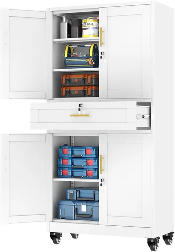 Miniatura 9 de Metal Garage Storage Cabinet, 36” Rolling Wheels Tool Cabinet with Lock-2 Adjustable Shelves, Locking Storage, Steel Locker Storage Systems for Home