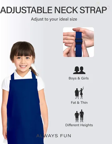 Miniatura 3 de Delantal para niños, pequeño, 100% algodón con una correa ajustable para adaptarse a todas las edades Azul