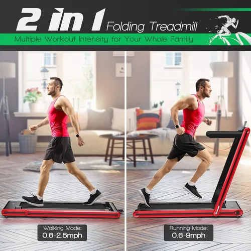 Miniatura 2 de GYMAX Caminadora 2 en 1 para debajo del escritorio, máquina de correr plegable con pantalla LED doble, aplicación y control remoto, almohadilla
