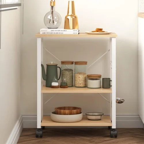 Miniatura 3 de sogesfurniture Estante de cocina de 3 niveles para panadero, soporte para horno de microondas, carrito de almacenamiento, estación de trabajo, Negro