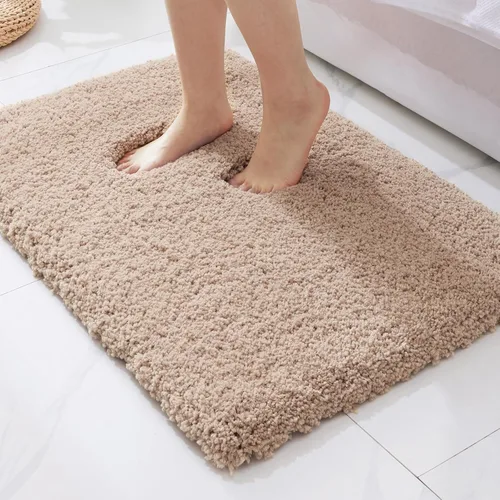ILANGO Alfombras de Baño Beige 32" × 20" Antideslizantes y Súper Absorbentes Extra Gruesas Suaves, Alfombra de Baño Lavable para Piso, Alfombra de