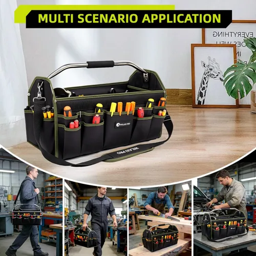 Miniatura 6 de Bolsa de Herramientas Plegable de Boca Abierta de 16 Pulgadas, Bolsas de Herramientas para Hombres de Servicio Pesado, Portaherramientas Bolsa