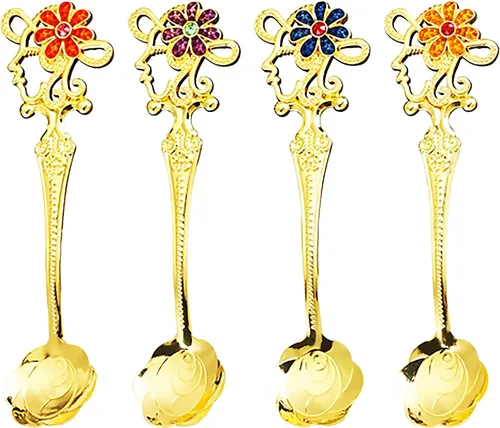 Juego de cucharas de café expreso, cuchara de café dorada, cucharadita decorativa para cubiertos Chai, tamaño pequeño, modelos y juegos surtidos